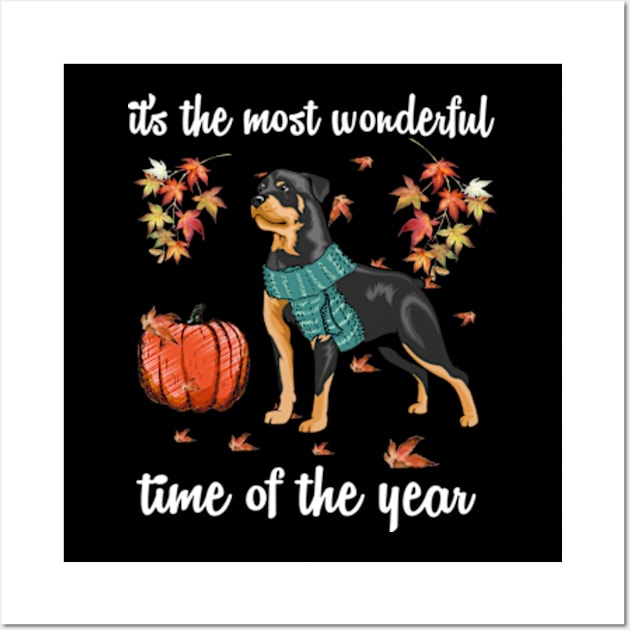 Rottweiler Dog Autumn Fall Most Wonderful Time Maple Gift Wall Art by AstridLdenOs